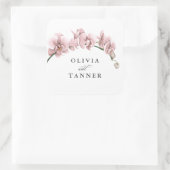 Waterverf Roze Orchideeën Tropical Paradise Bruilo Vierkante Sticker (Tas)