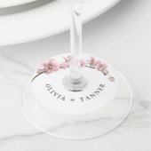 Waterverf Roze Orchideeën Tropische bruiloft Wijnglaslabel (Dichtbij)