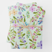 Waterverf Roze, Paars, Blauwe Kleine Bloemen Inpakpapier Vel (In situ)