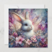 Waterverf Roze Paars Bloemen Konijntje Religieus Feestdagenkaart (Voorkant)
