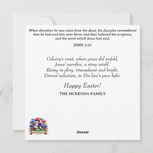 Waterverf Roze Paars Bloemen Konijntje Religieus Feestdagenkaart (Achterkant)