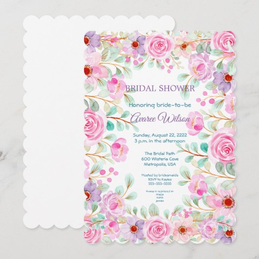 Waterverf Roze Paars en Turquoise Shower Kaart