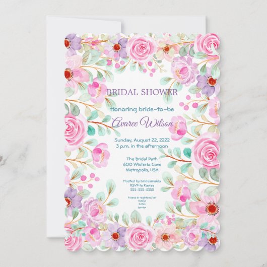 Waterverf Roze Paars en Turquoise Shower Kaart (Voorkant)