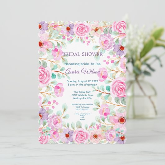 Waterverf Roze Paars en Turquoise Shower Kaart (Staand voorkant)