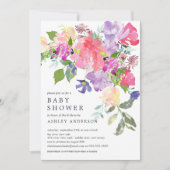 Waterverf Roze Paars Floral Baby shower Kaart (Voorkant)