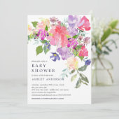 Waterverf Roze Paars Floral Baby shower Kaart (Staand voorkant)