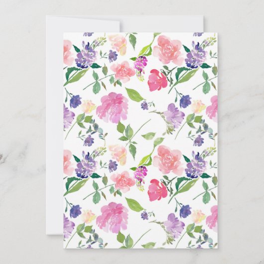 Waterverf Roze Paars Floral Baby shower Kaart (Achterkant)