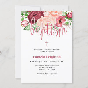 Waterverf Roze Paars Floral Girl Baptisme Kaart