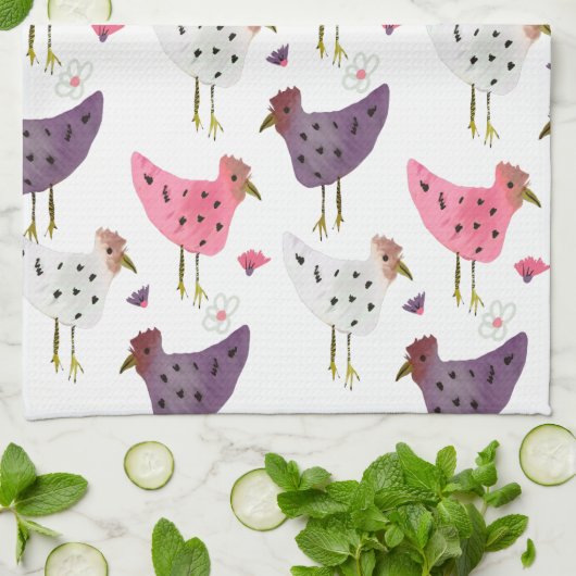 Waterverf Roze Paars Floral Patroon Theedoek (Gevouwen)