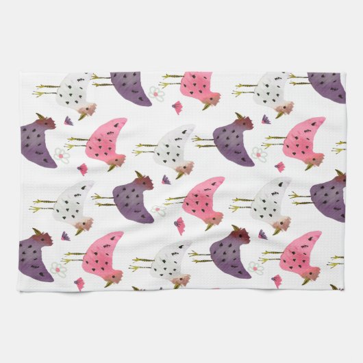 Waterverf Roze Paars Floral Patroon Theedoek (Horizontaal)