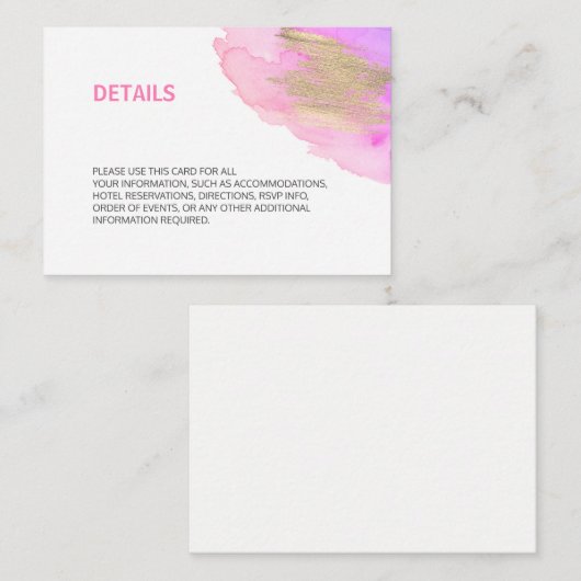 Waterverf Roze Paars Gold BAT MITZVAH - Gegevens Informatiekaartje (Voorkant / Achterkant)