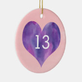 Waterverf Roze Paars Hart 13e verjaardag Keramisch Ornament (Rechts)