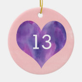 Waterverf Roze Paars Hart 13e verjaardag Keramisch Ornament (Voorkant)