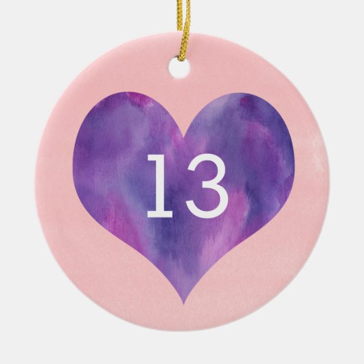 Waterverf Roze Paars Hart 13e verjaardag Keramisch Ornament (Voorkant)