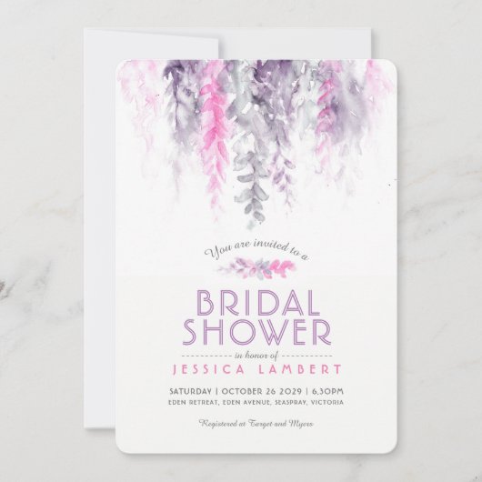 Waterverf roze paars indigovrijgezellenfeest kaart (Voorkant)