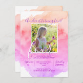 Waterverf roze Paars meisje van 4 JAAR OUD BIRTHDA Kaart (Voorkant / Achterkant)