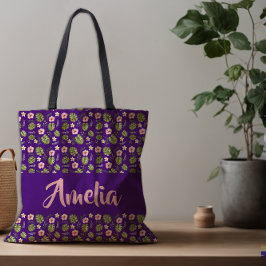 Waterverf roze paars patroon canvas tas