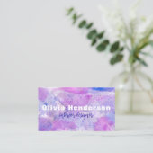 Waterverf Roze Paarse Blauwe Interieurontwerper Visitekaartje (Staand voorkant)
