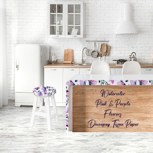 Waterverf Roze & Paarse Bloemen Decoupage Weefsel Tissuepapier