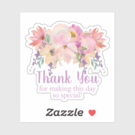 Waterverf Roze Paarse Bloemige Dank Je Sticker