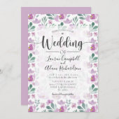 Waterverf roze Paarse bruiloft Uitnodiging (Voorkant / Achterkant)
