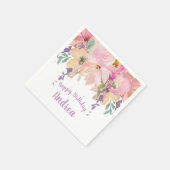 Waterverf Roze Paarse gepersonaliseerde verjaardag Servet (Hoek)