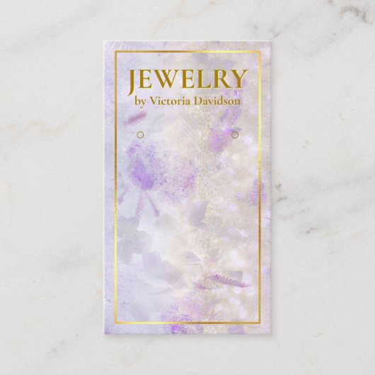 Waterverf Roze Paarse Gouden Lijst Oorbel Display Visitekaartje (Voorkant)