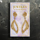 Waterverf Roze Paarse Gouden Lijst Oorbel Display Visitekaartje