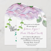 Waterverf Roze Paarse Groene Floral Wedding Kaart (Voorkant / Achterkant)