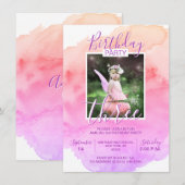 Waterverf Roze Paarse Meisje 3e DRIE JAAR Kaart (Voorkant / Achterkant)