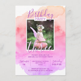 Waterverf Roze Paarse Meisje 3e DRIE JAAR Kaart