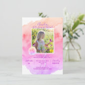 Waterverf Roze Paarse Meisje 3e VERJAARDAGSFEEST Kaart (Staand voorkant)