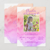 Waterverf Roze Paarse Meisje 3e VERJAARDAGSFEEST Kaart (Voorkant / Achterkant)