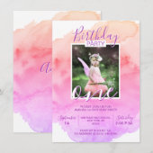 Waterverf Roze Paarse Meisje VERJAARDAG 1e EEN JAA Kaart (Voorkant / Achterkant)