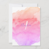 Waterverf Roze Paarse Meisje VERJAARDAG 1e EEN JAA Kaart (Achterkant)