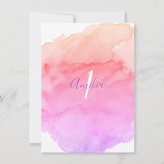 Waterverf Roze Paarse Meisje VERJAARDAG 1e EEN JAA Kaart (Achterkant)