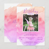 Waterverf Roze Paarse Meisje VERJAARDAG 2de TWEE J Kaart (Voorkant / Achterkant)