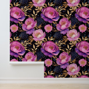 Waterverf Roze Paarse pioenen Blauwe baby's Adem Behang