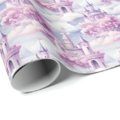 Waterverf Roze Paarse Prinses Kasteel - Cadeaupapier (Rol Hoek)