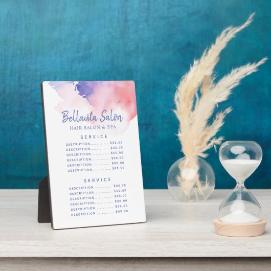 Waterverf Roze Paarse Salon Prijs Menu Bord Fotoplaat (Zijkant)