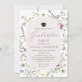 Waterverf Roze Paarse Wildflower Afstuderen Kaart (Voorkant)