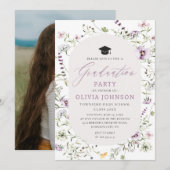 Waterverf Roze Paarse Wildflower Afstuderen Kaart (Voorkant / Achterkant)