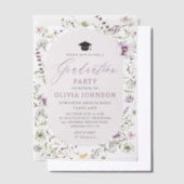 Waterverf Roze Paarse Wildflower Afstuderen Vellum Uitnodigingen (Offset)