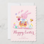 waterverf roze paashaas in de tuin feestdagenkaart (Voorkant)