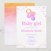 Waterverf roze pacifier babyshower kaart (Voorkant / Achterkant)