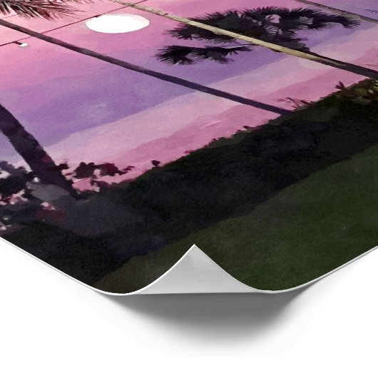Waterverf Roze palm Tropisch strand Sunset Poster (Hoek)