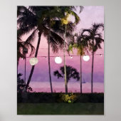 Waterverf Roze palm Tropisch strand Sunset Poster (Voorkant)