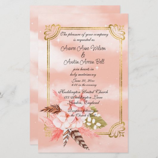 Waterverf Roze Pampas Grass en Goud (Voorkant / Achterkant)