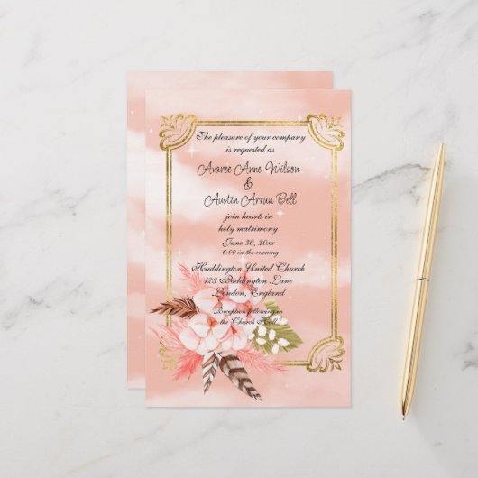 Waterverf Roze Pampas Grass en Goud (Voorkant / Achterkant in situ)