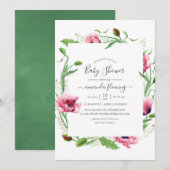 Waterverf Roze papaver Baby shower Kaart (Voorkant / Achterkant)